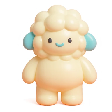 fluffy, toy-like appearance, vinyl figure style sticker