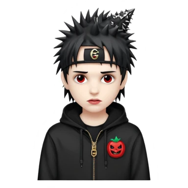 vampire emoji with spiky emo hair wearing a gucci hat sideways and a nike tech hoodie sticker