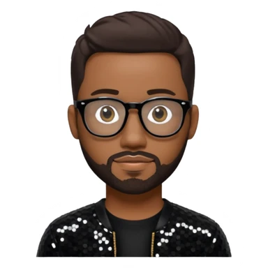 Nathan Morris (b.1971) from Boyz II Men with dark brown hair and short beard, black sequin outfit, glasses sticker
