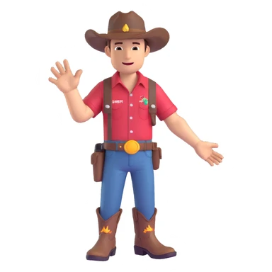 cowboy wearing a Jurassic Park shirt with visible logo, detailed hat and boots, fun and expressive sticker
