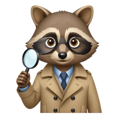 Raccoon private investigator with trenchcoat and magnifying glass sticker