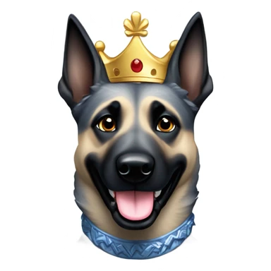 A smiling malinois dark blue merle color, without red and white color with a crown on his head sticker