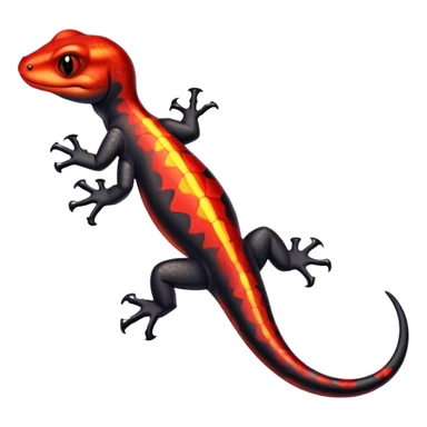 Salamander with black scales and fiery red flashes on its body, sleek and reptilian appearance sticker