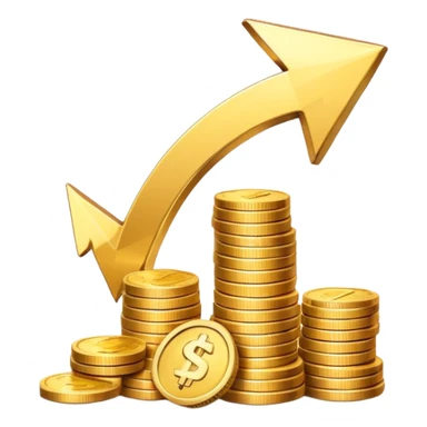 upward arrow beside a small stack of gold coins, financial growth symbol sticker