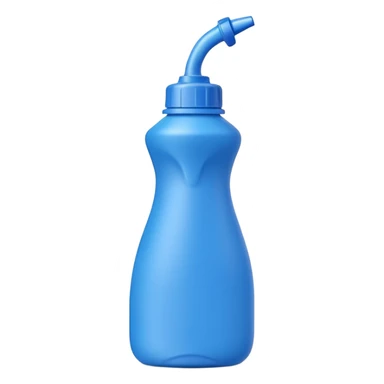 angled plastic squeeze bottle with curved neck and pointed nozzle for toilet rims, opaque or slightly translucent, bold colors blue, green, red, firm ergonomic shape, no label, brush, or toilet, apple emoji style, soft lighting, subtle shadows, transparent background, emoji scale sticker