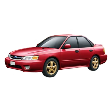 Red 1996 Subaru legacy sedan with gold wheels sticker