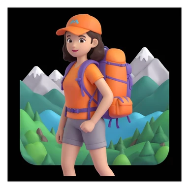 portrait of girl back packing mountains in background, close up pose sticker