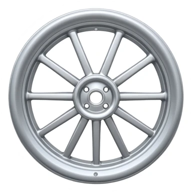 Realistic front-view wheel with perfectly symmetrical design, evenly spaced straight spokes, equal distance between each spoke, centered composition, smooth metallic texture, clean edges, no background. sticker