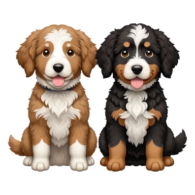 2 dogs: one light brown Aussie doodle, one Bernedoodle all black with white eyebrows some white markings, no brown coloring. Both same size. sticker