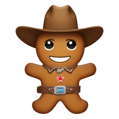 Gingerbread man wearing cowboy hat and a belt with a belt buckle in the shape of Texas sticker