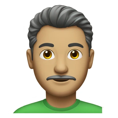 A man with a green shirt and have some lipstick and has one hair and holding a wooden ruler sticker