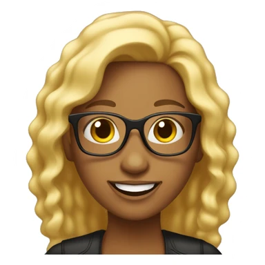 Una mujer trigueña con cabello color negro y lentes dorados, sonriendo y con una laptop sticker