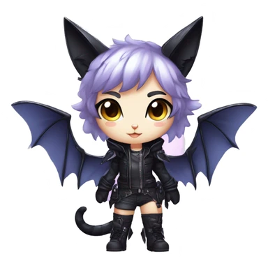Shiny Chibi Cool Punk Black beautiful fantasy Kawaii Ethereal Sona Fakemon-cat-animal with edgy bat-wings-ears Full Body sticker