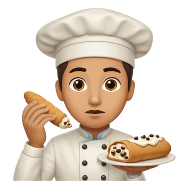 Cringe overworked pastry chef with cannoli sticker
