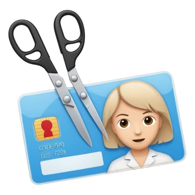 Scissors cutting an ID card in 2 parts.hyper realistic sticker