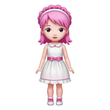 Isolated detaile illustration modern raspberry torte doll figurine full body with pink hair and a pink hairband standing sticker