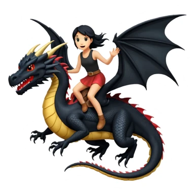 Extreme huge black dragon flying with a female rider on top of it sticker