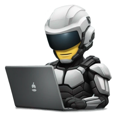 Side view developer behind his laptop with this style: Crytek Crysis Video game with character on the theme of hackers nanosuit Swift programming language sticker