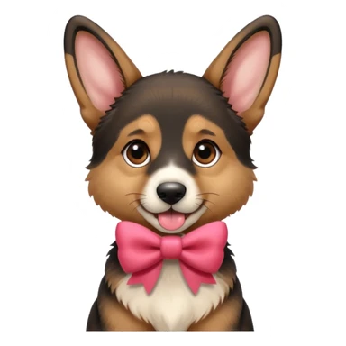 German shepherd puppy with a bow in the neck, like a gift. With the tonge out sticker
