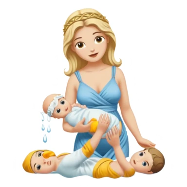 greek goddess dipping baby in river holding baby upside down by ankle sticker
