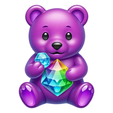 Rainbow Gummybear holding a purple crystal sticker