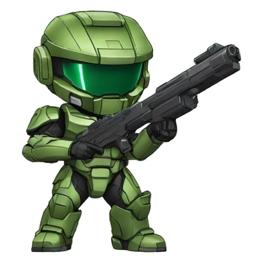 Master Chief anime chibi style, shooting  sticker