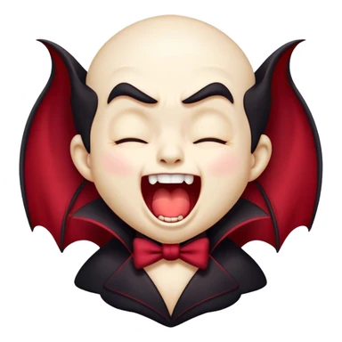 Cinematic Cute Yawning Vampire Portrait Emoji, with a small, rounded, charming pale face accented with tiny playful fangs and droopy, half-closed eyes, head tilted in an adorable wide yawn, dressed in miniature elegant dark attire with a hint of crimson, simplified yet irresistibly endearing, highly detailed with a soft, mysterious glow and gentle outline that captures the cute, drowsy side of an immortal! sticker