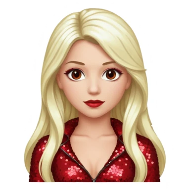 Tiffany Valentine with long platinum blonde hair, dark red sequin outfit sticker