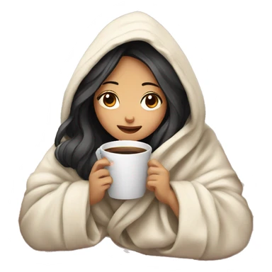 Asian girl wrapped in cozy blanket drinking coffee sticker