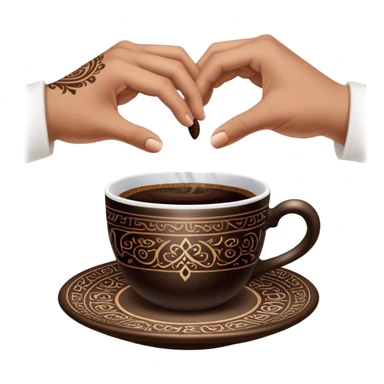 A traditional Turkish coffee cup turned upside down on a saucer, with intricate coffee grounds forming mysterious patterns inside. A fortune teller’s hand gently lifts the cup, revealing symbols and shapes, while a mystical, dimly lit atmosphere adds to the sense of mystery and curiosity sticker