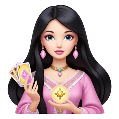 long black hair barbie with light pink tarot cards sticker