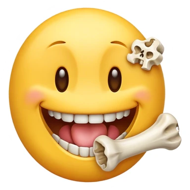 smiling emoji with yellow bone in its mouth sticker