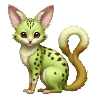 Light-neon-green, soft realistic romantic vintage antique divine beautiful elegant pretty precious cute young youthful  Fakémon-Pokémon-opossum-feline-mouse-serval-caracal-chinchilla-Minccino-Cinccino-Meowstic-rodent-hybrid-creature (full body) sticker