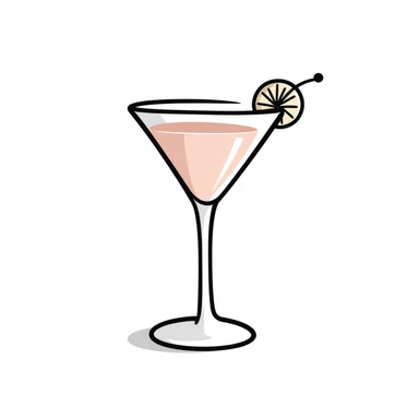 A fancy cocktail glass with decorative garnish in pastel colors (dd9fb0, ffc6d3, a3bfc9, c4bee2, f1b091), hand-drawn doodle style sticker