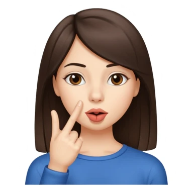 brunette girl, with straight hair, making a "be quiet" gesture sticker