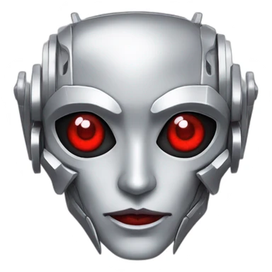 Cyber futuristic silver vampire robot face  red eyes, long ears and vampire fangs sticker