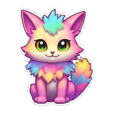 Anthro Fluffy Cool Cute Magical Elemental Shiny Colorful Neon Vibrant Colors Sparkle Kemono-style Chibi Fantasy-Animal-Fakémon-Pokémon-Hybrid Fur Sona Aesthetic Full Body Sticker sticker