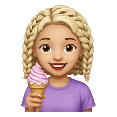 Light skin girl with short braids eating ice cream sticker