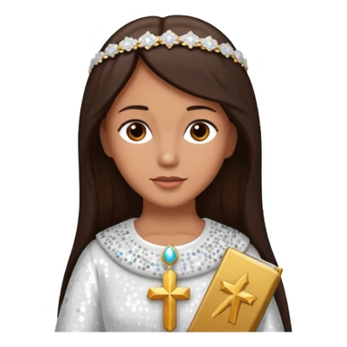 Mary, mother of Jesus from The Bible with dark brown hair, white sequin outfit sticker