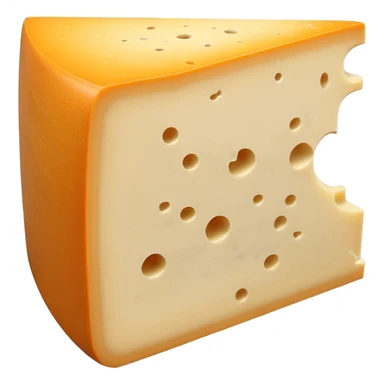 thick wedge of Morbier cheese with smooth pale yellow interior and distinctive thin horizontal blue-grey ash line through the center, semi-soft dense texture, natural orange-beige washed rind, clean and centered ash stripe, no board or extras, soft lighting, subtle shadows, emoji scale sticker