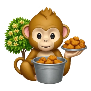 Monkey with a bucket of chicken and a bush sticker