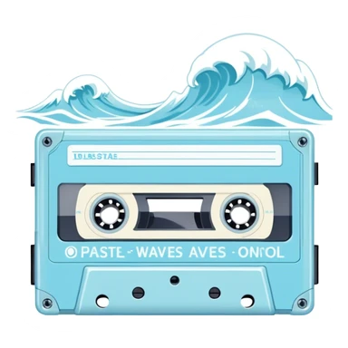 "A retro cassette tape in pastel blue tones with a nostalgic quote and delicate waves around it."
 sticker