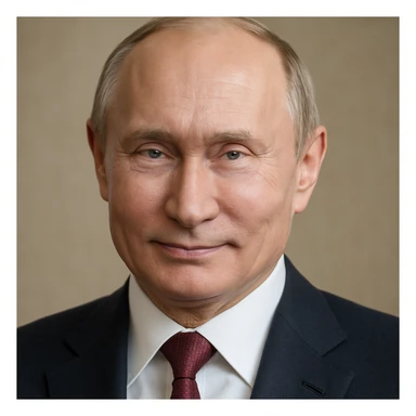 highly realistic portrait of Vladimir Putin, smiling gently, detailed facial features, photorealistic style sticker