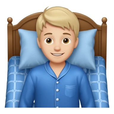 emoji- of a smiley boy getting up from a bed sticker