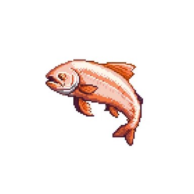 Minecraft salmon fish item texture, eye pointing down-left at 45-degree angle, orange-pink color, simple square texture, pixel art style sticker