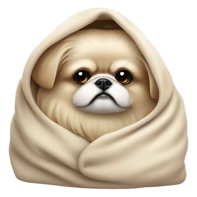 White Pekingese cozy in beige blanket sticker