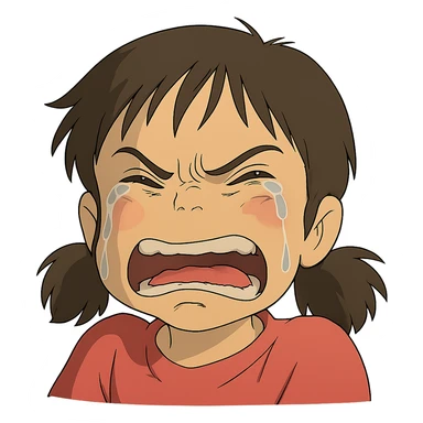 angry and crying face in ghibli style sticker