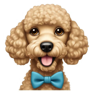 Beige tan poodle with small round face black eyes and a bowtie  sticker