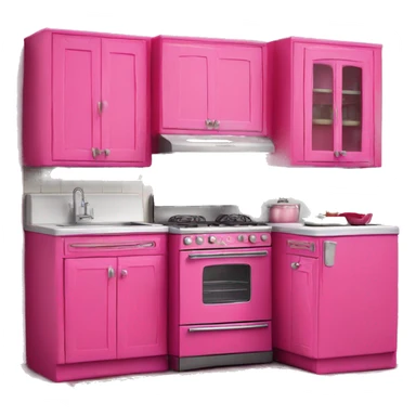 Isolated full length Realistic hot pink vintage retro kitchen range with cabinets and counters sticker
