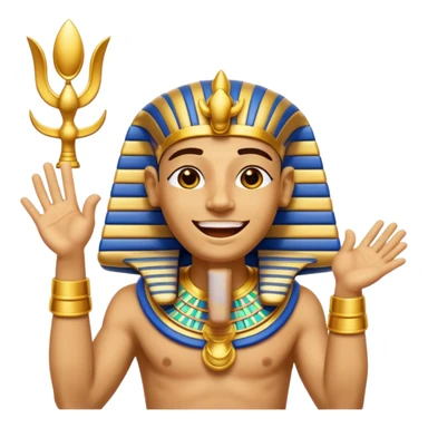 Discord emoji for "RA Silkroad", Ancient Egyptian theme, funny Pharaoh clapping hands laughing, cartoonish, colorful, shiny gold, small and clear.
 sticker